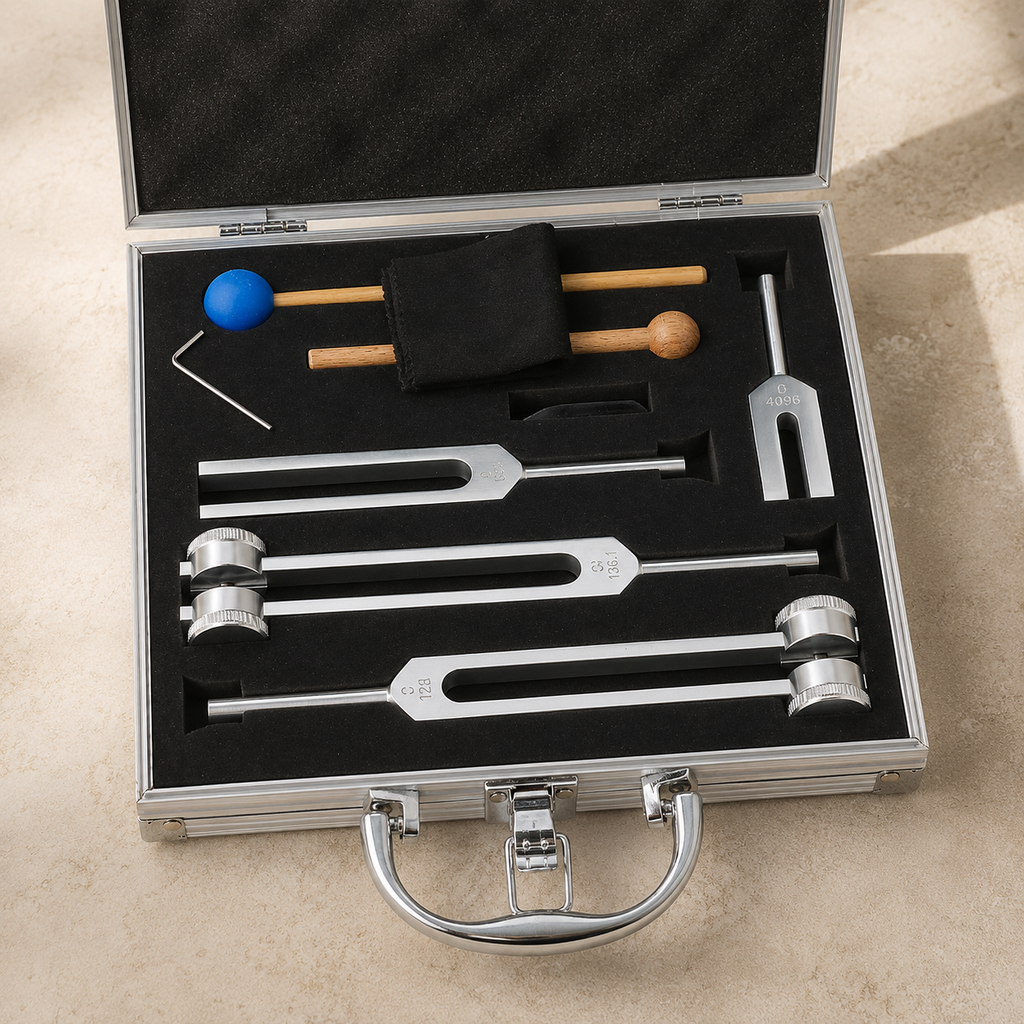 Sacred Frequency Tuning Fork Set – 128Hz, OM 136.1Hz, MI 528Hz & 4096Hz