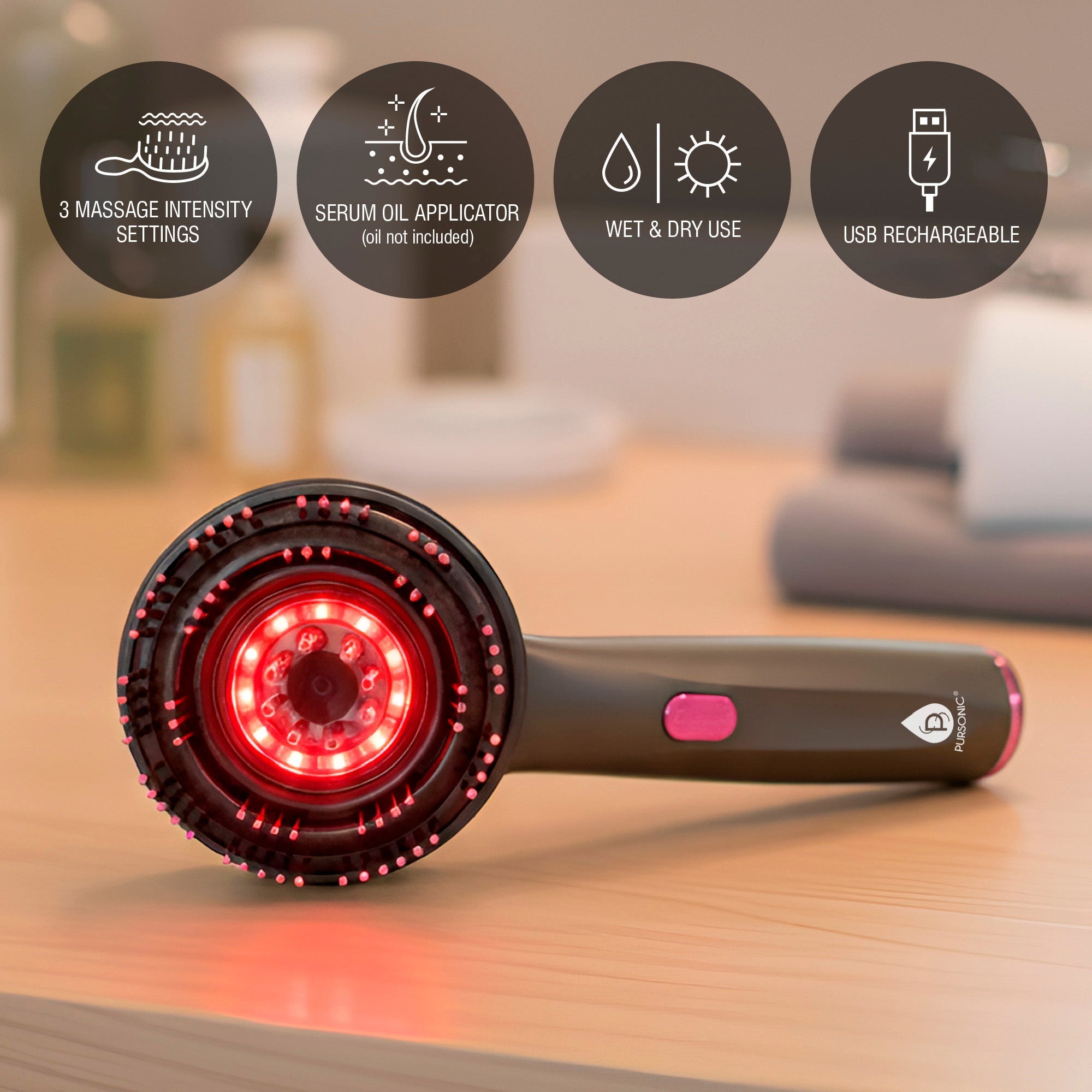Red Light LED Scalp & Hair Therapy Brush & Advanced Facial Cleansing