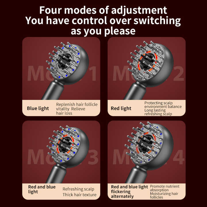 NNEDSZ Grey Intelligent Scalp Massager Brush with Red Light Therapy – Hair Care, Volumizing, and Essence Applicator